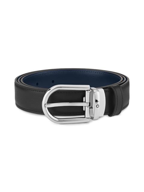 Horseshoe buckle black/blue 30 mm reversible leather belt