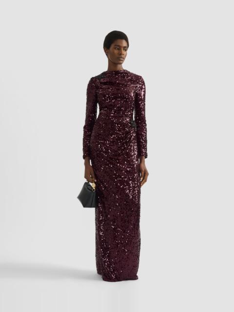 EMBELLISHED SEQUIN LONG SLEEVE GOWN