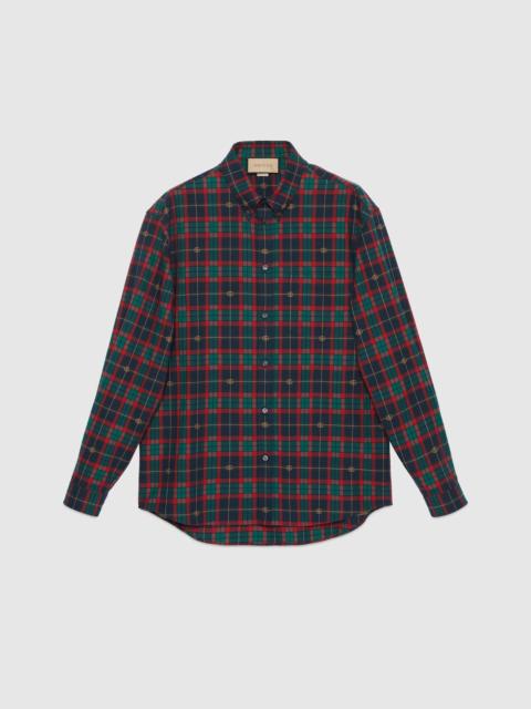 Gucci Men Red/Blue Checked Button-Down Shirt In Cotton