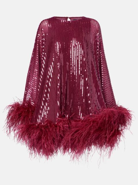Vegas sequined feather-trimmed chiffon kaftan