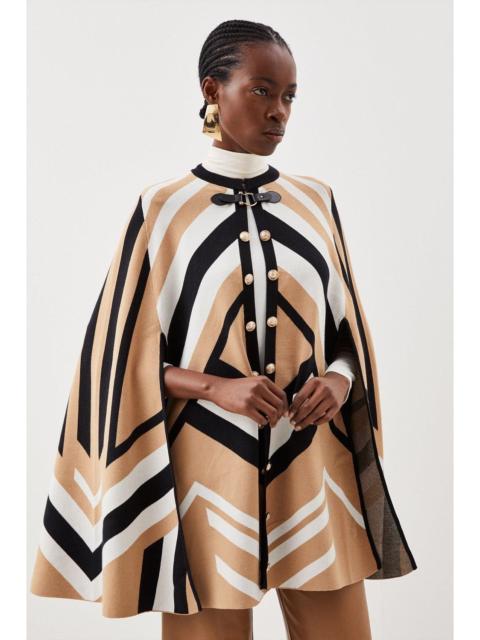 Viscose Blend Military Trim Knitted Cape