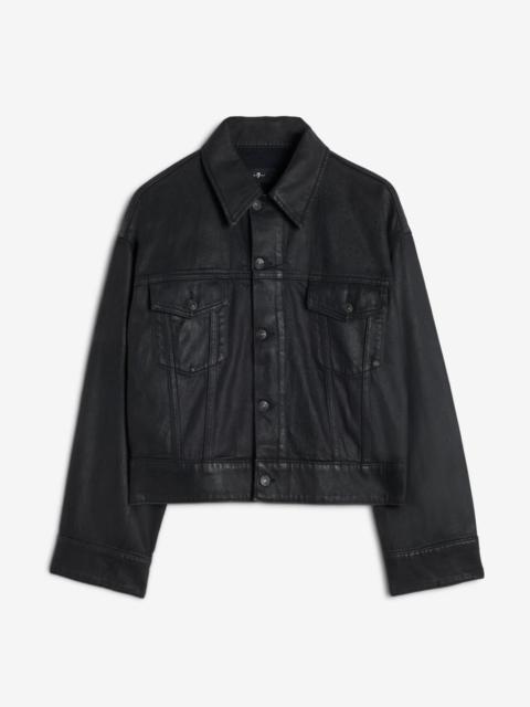 Oli Cropped Trucker Jacket in Coated Blackcat