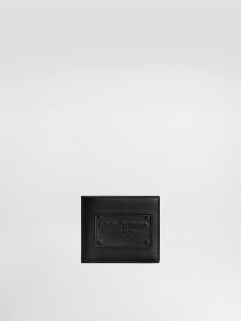 Calfskin bifold wallet with raised logo