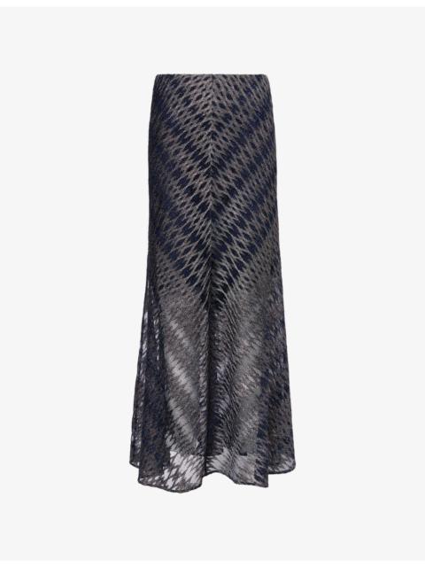 Chevron Metallic-Knit Maxi Skirt