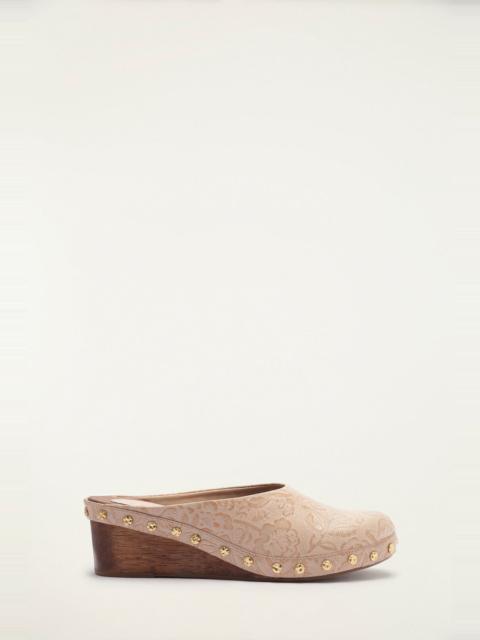 Cream Embossed Wedge Clog