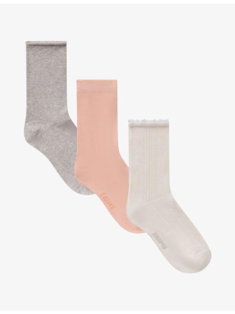 Accessories Textured Pack of Three Stretch-Cotton Socks
