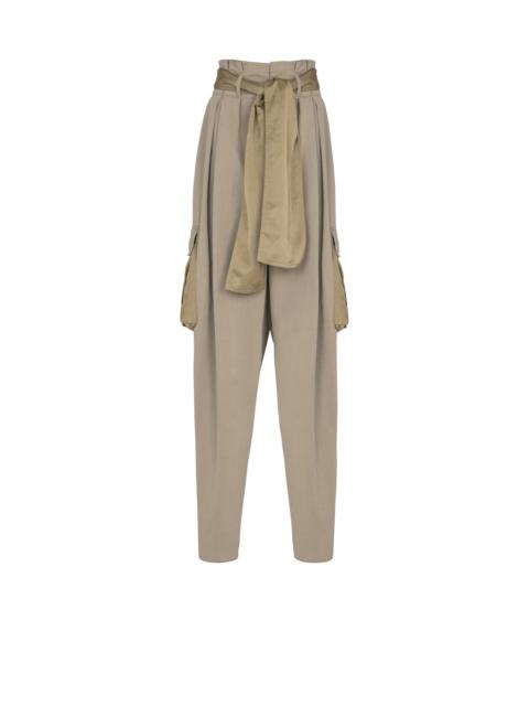 Cotton twill high-waisted trousers
