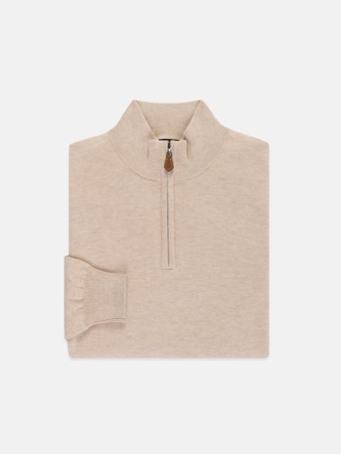 NATURAL COTTON-CASHMERE QUARTER-ZIP SWEATER - TRIM FIT