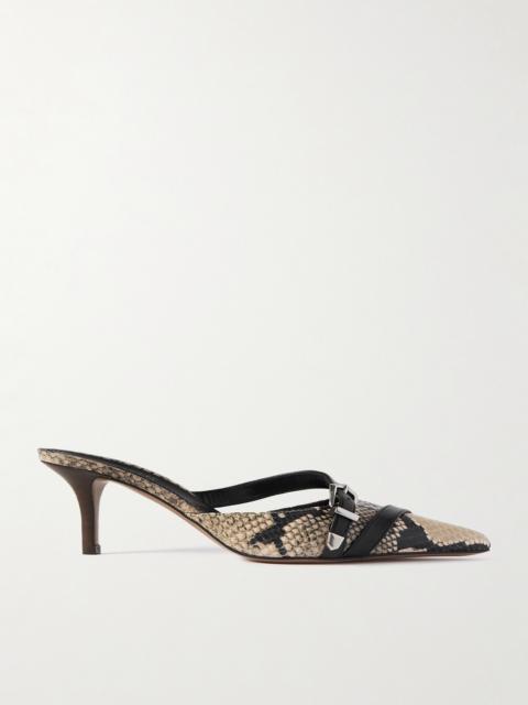 Ashley Buckled Snake-effect Leather Mules