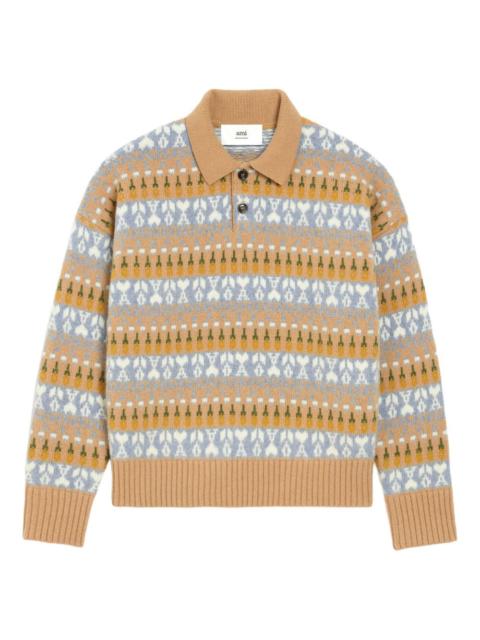 fair isle-knit polo sweater