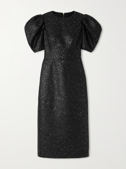 Sequin-embellished Metallic Tweed Midi Dress