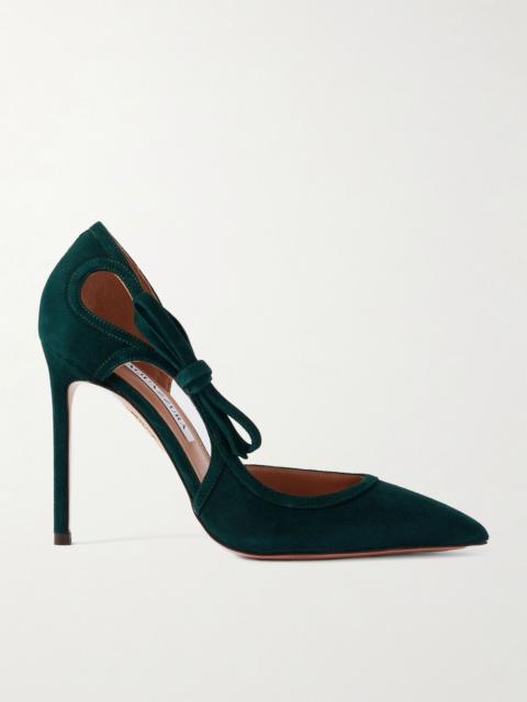 Soave 105 bow-detailed cutout suede pumps Dark green