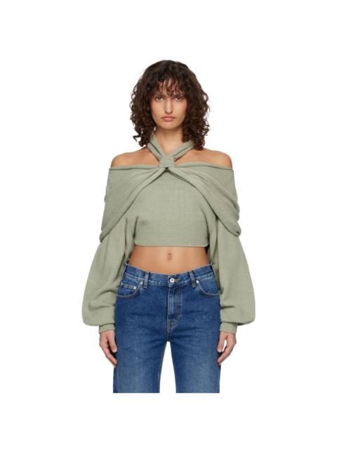 Green 'Balmain' Long-Sleeve Silk Sweater