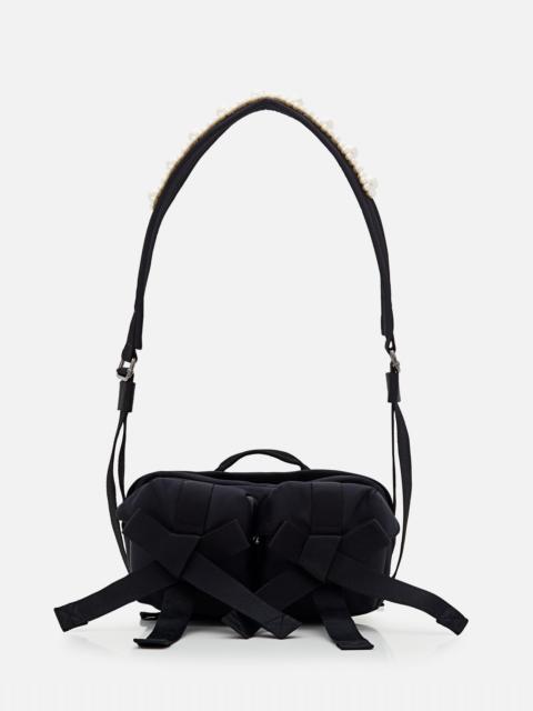 SHOULDER BAG WITH BLACK BEADS AND FRONT BOWS