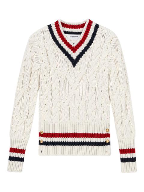 cable-knit V-neck pullover