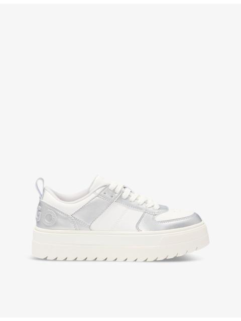 Branded metallic-panel faux-leather low-top trainers