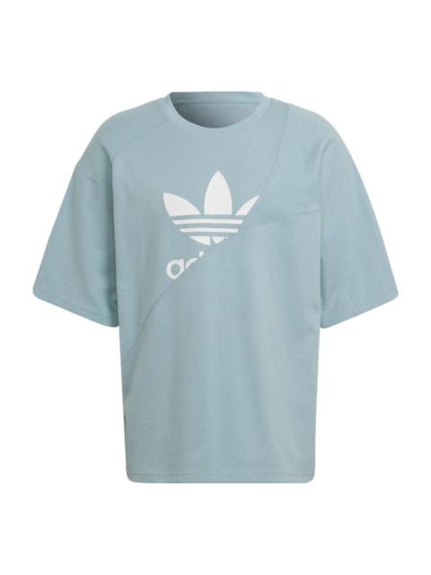 adidas originals Sports Large Logo Solid Color Splicing Short Sleeve Gray Green HC4509