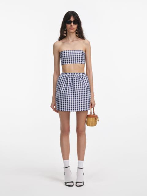 Navy Gingham Taffeta Mini Skirt