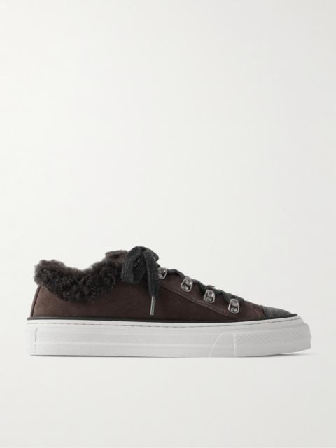 Bead-embellished Shearling-lined Suede Sneakers