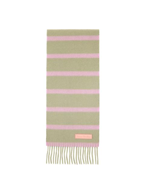 Khaki & Pink Narrow Fringe Scarf