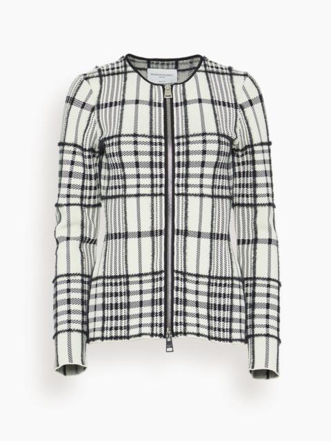 The Greer Zip Front Knit Cardigan in Ivory Plaid