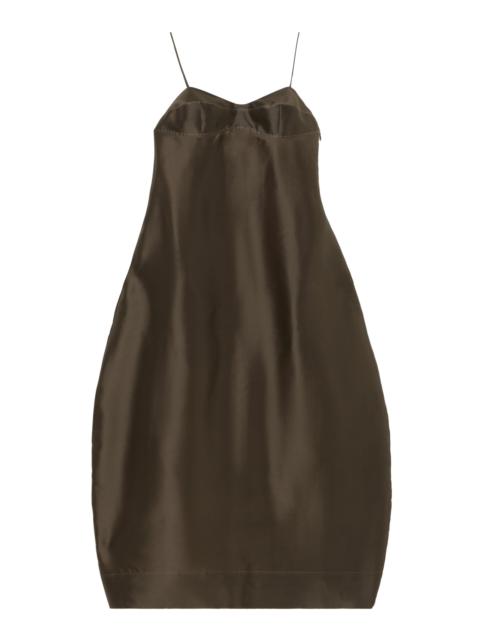 Sheer Silk-Organza Bustier Volume Midi Dress brown