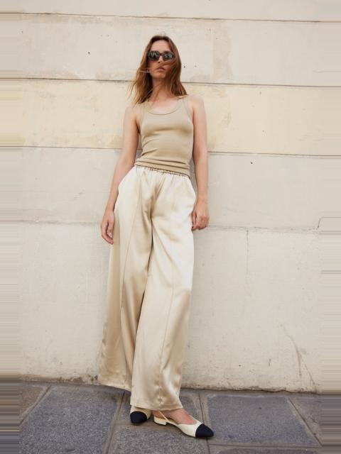 SAND SILK WIDE LEG PINTUCK PANTS