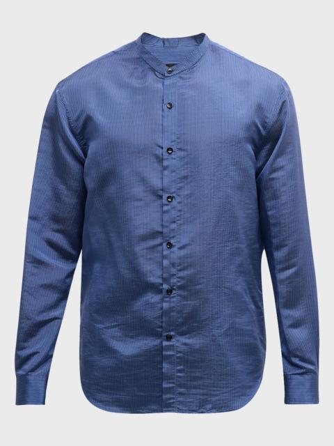 Men's Striped Band-Collar Sport Shirt