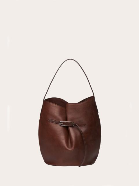 BELTED BUCKET BAG LARGE DARK BROWN