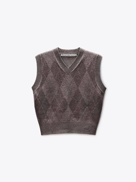 Crystal Hotfix Wool-Blend Argyle Vest