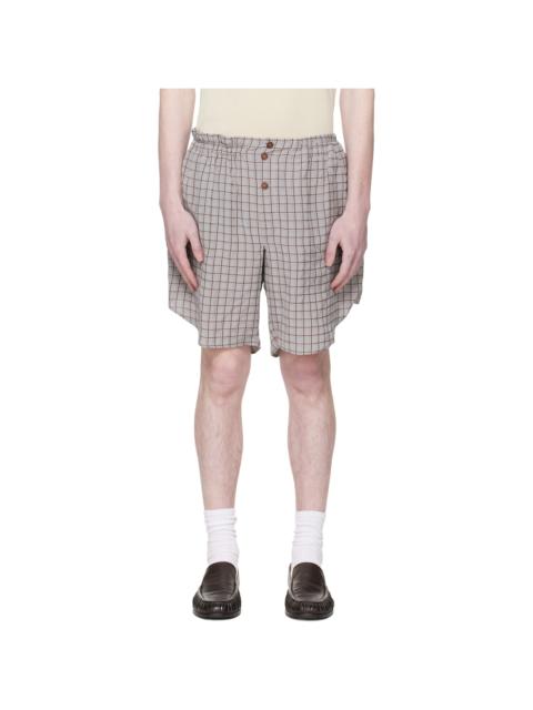 Gray & Brown Checked Shorts
