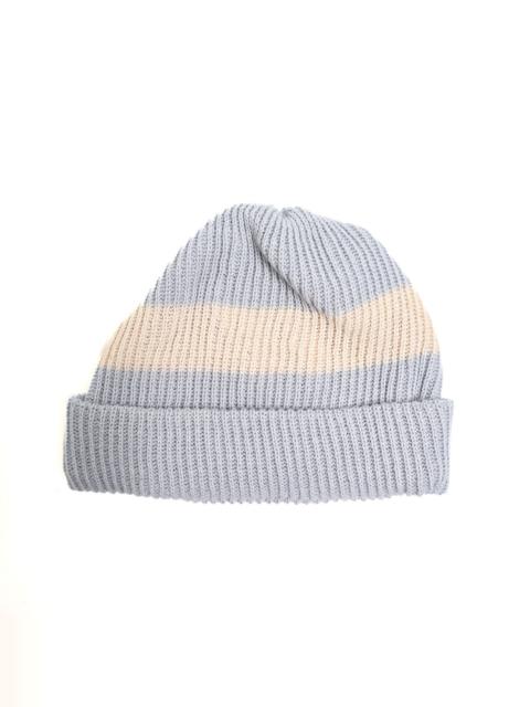 R5164 Cotton Flax Stripe Knitted Hat - Ice Blue