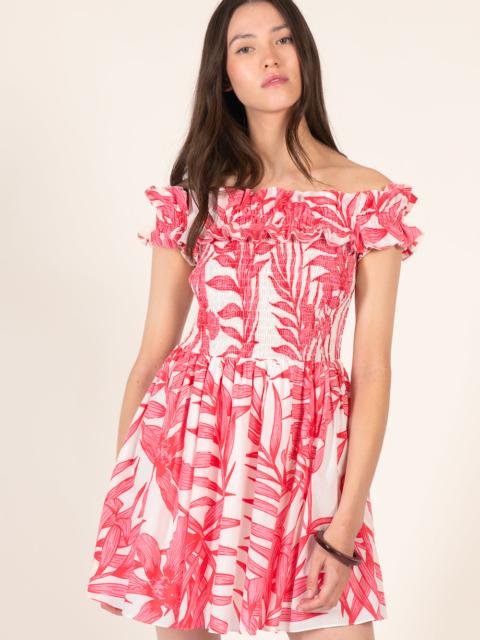 Mini Dress Amber - Pink Palm Leaf