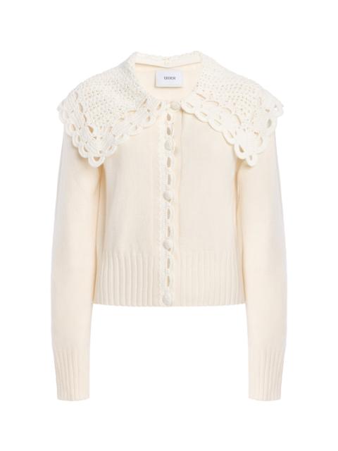 Lace-Collared Wool-Blend Cardigan ivory