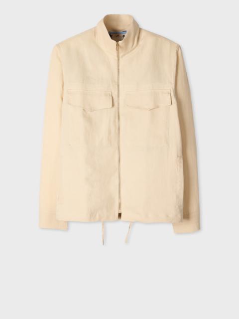 Ecru Linen Patch-Pocket Drawstring Jacket
