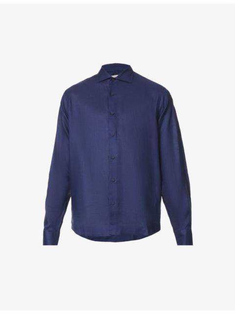 Giles brand-tab regular-fit linen shirt