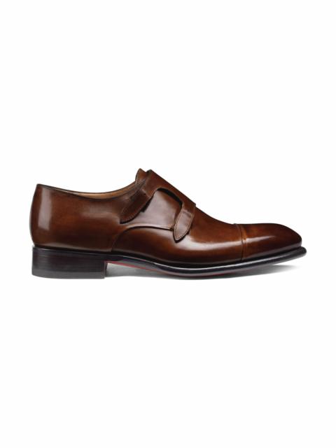 Men's mid brown leather double-buckle shoe