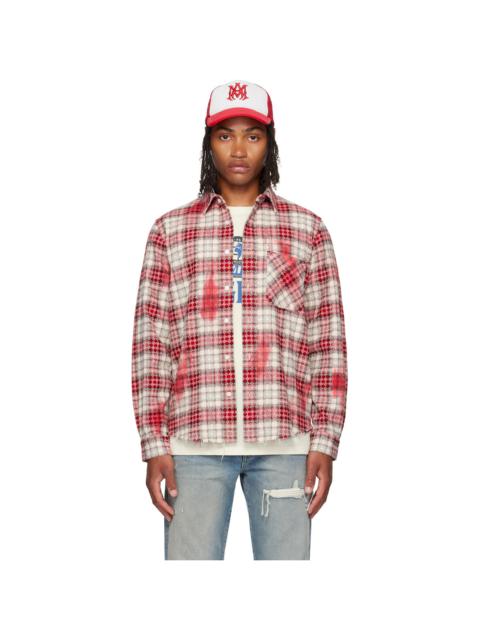 Red & White MA Quad Bleach Flannel Shirt