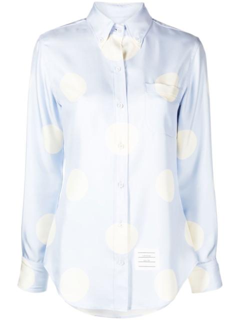 polka-dot silk long-sleeve shirt
