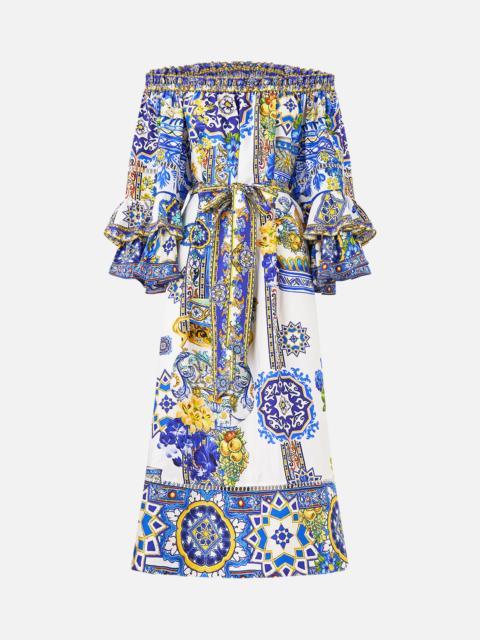 OFF SHOULDER MIDI DRESS WITH FRILL SLEEVE