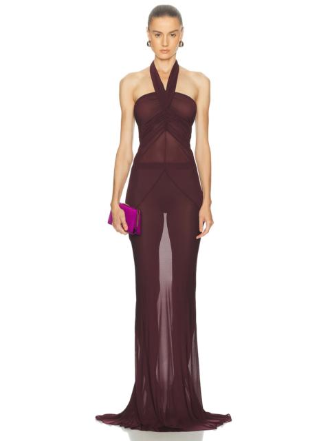 Halter Neck Ruched Gown