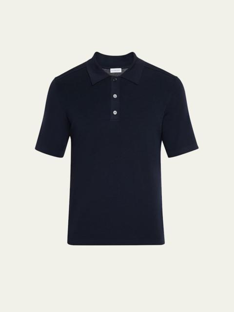 Men's Wool Knit Check-Placket Polo Shirt