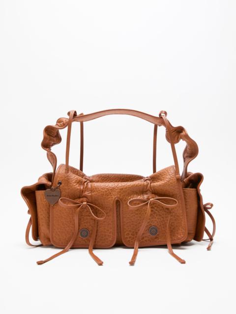 Multipocket grained leather bag - Cognac brown