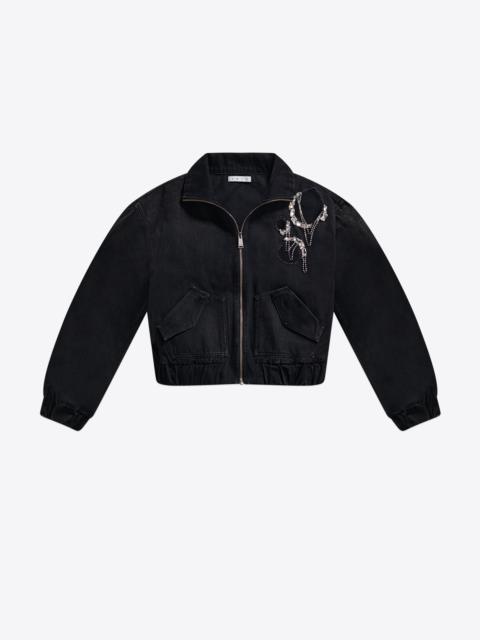 CRYSTAL CHAIN CUTOUT BOMBER JACKET