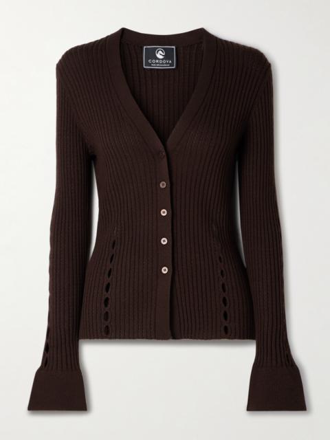 Savoie Ribbed Pointelle-knit Merino Wool Cardigan