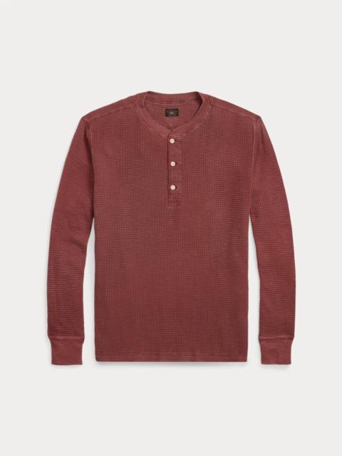 Garment-Dyed Waffle-Knit Henley Shirt