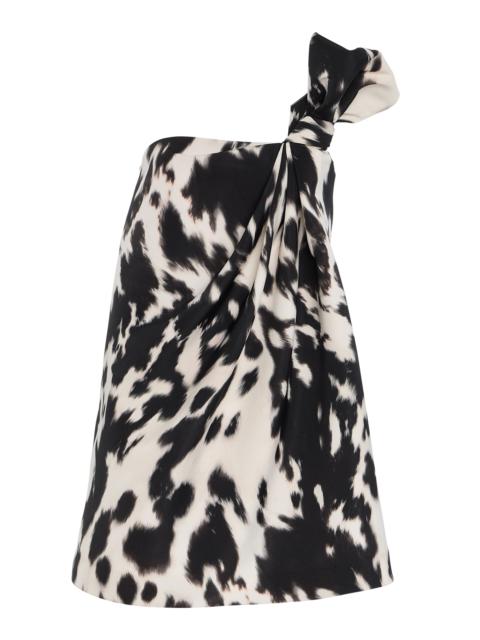 Asymmetric Crepe Mini Dress black/white