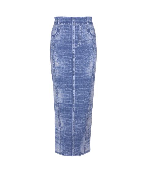 Midi skirt in jacquard knit with denim effect