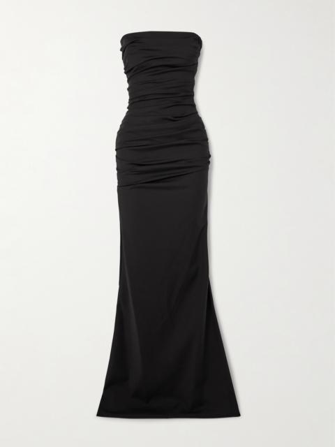 Intoxicate Strapless Ruched Crepe Gown