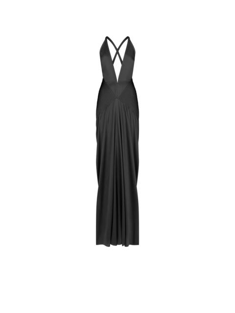 HALTERNECK DEEP V-NECK EVENING DRESS WITH SIDE SLITS